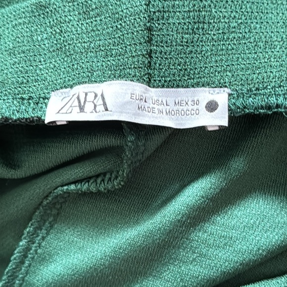 ZARA Trafaluc flair bottom green pants pull on elastic waist side slits Sz L - Picture 5 of 7